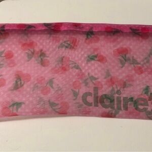 2004 Claire's Pink Cherry Mesh Pouch with Green Leaf Print